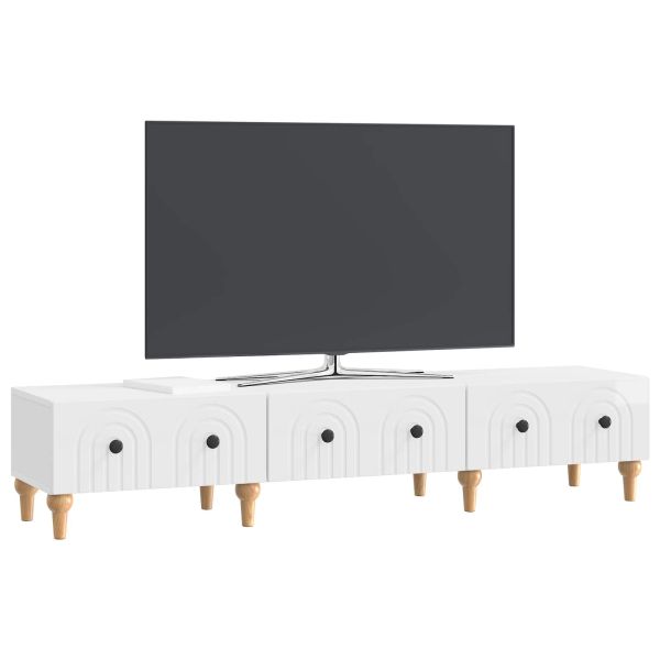 ТВ шкаф Бял гланц 147 x 34,5 x 30 см Инженерна дървесина