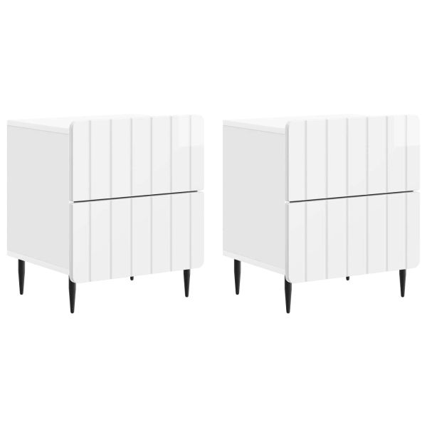 Нощен шкаф с чекмедже 2 pcs Бял гланц 43 x 34,5 x 49,5 см