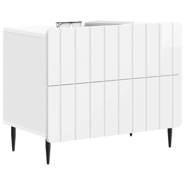Нощен шкаф Бял гланц 62 x 34,5 x 49,5 см Инженерна дървесина