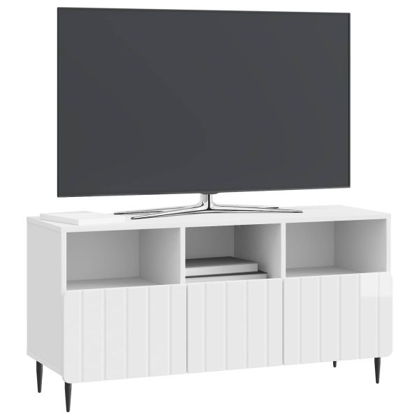 ТВ шкаф Бял гланц 102 x 34,5 x 50 см Инженерна дървесина
