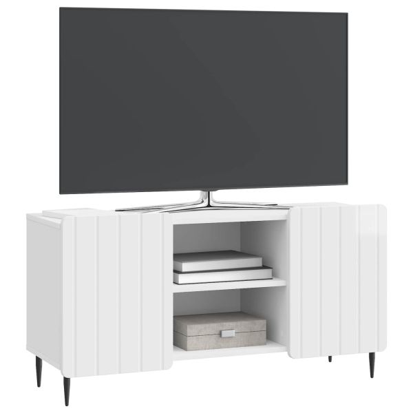 ТВ шкаф Бял гланц 102 x 34,5 x 52 см Инженерна дървесина