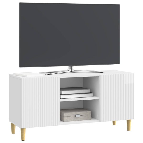 ТВ шкаф Бял гланц 102 x 34,5 x 50 см Инженерна дървесина