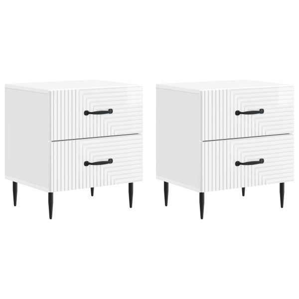 Нощен шкаф с чекмедже 2 pcs Бял гланц 43 x 34,5 x 47,5 см