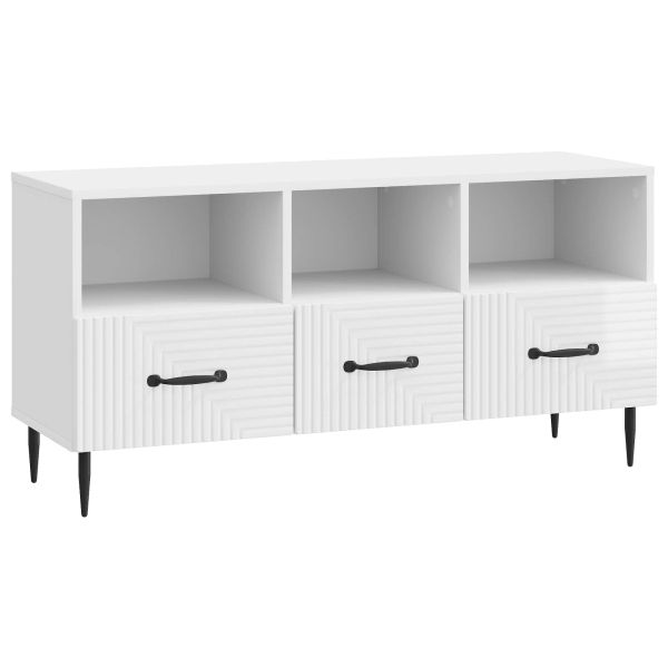 ТВ шкаф Бял гланц 102 x 34,5 x 50 см Инженерна дървесина