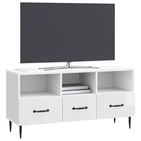 ТВ шкаф Бял гланц 102 x 34,5 x 50 см Инженерна дървесина