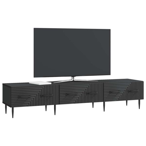 ТВ шкаф с чекмедже Черно 147 x 34,5 x 30 см Инженерна дървесина