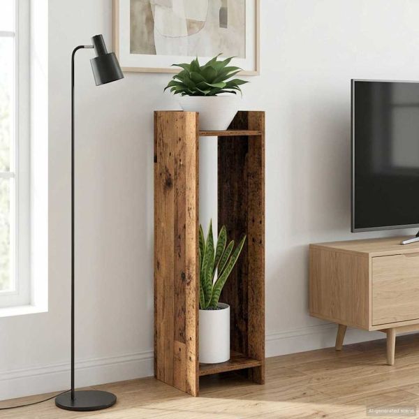 Стойка за растения с рафт Старо дърво 30 x 30 x 100 см