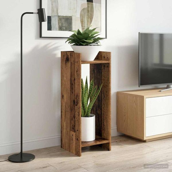 Стойка за растения с рафт 2 pcs Старо дърво 30 x 30 x 80 cm