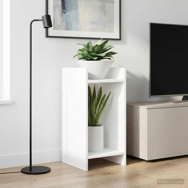 Стойка за растения с рафт Бял 30 x 30 x 60 cm