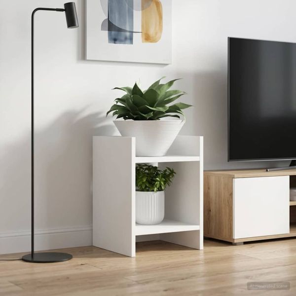 Стойка за растения с рафт Бял 30 x 30 x 40 cm