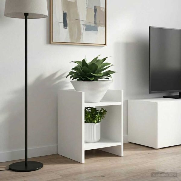 Стойка за растения с рафт 2 pcs Бял 30 x 30 x 40 cm