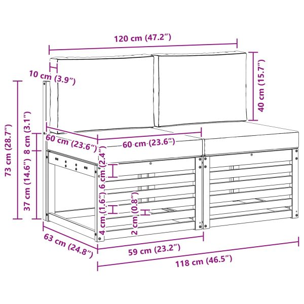 2 Брой Среден диван за открито Солидно акациево дърво Естествен