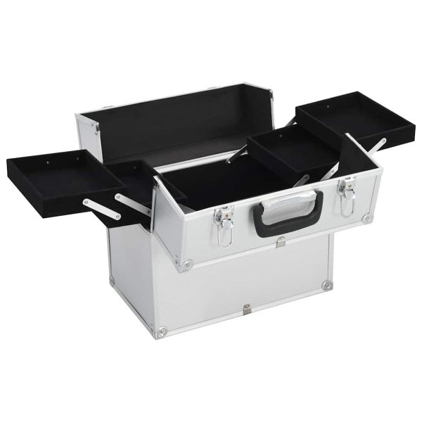 Куфар за гримове, 38x23x34 см, сребрист, алуминий