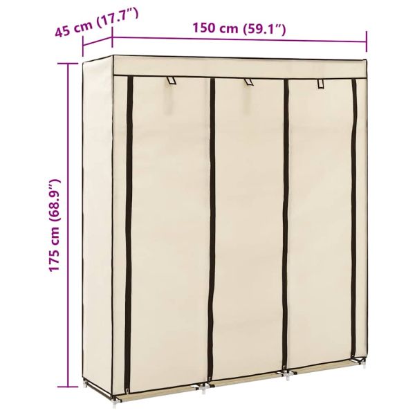 Гардероб с отделения и лостове, кремав, 150x45x175 см, плат