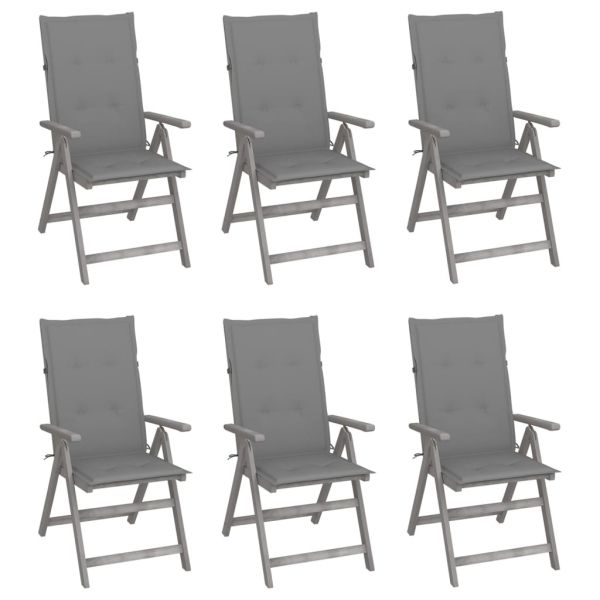 Градински накланящи се столове 6 бр с възглавници акация масив