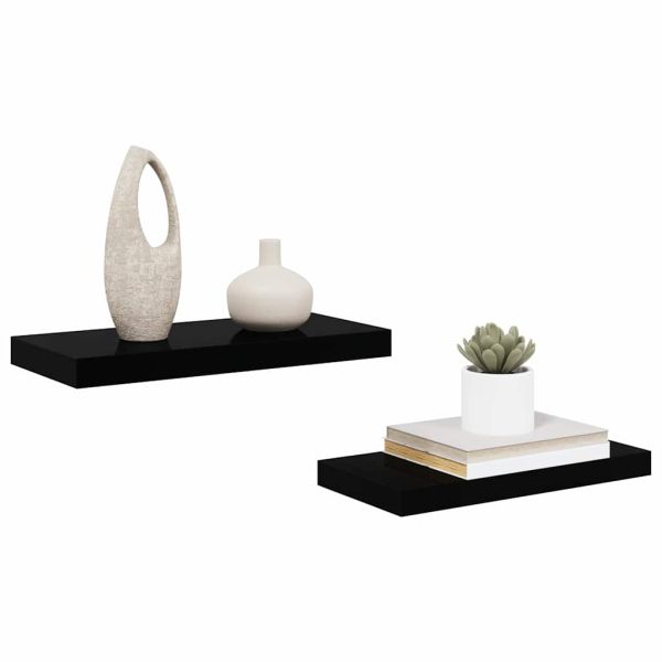 Окачени стенни рафтове, 2 бр, черен гланц, 50x23x3,8 см, МДФ