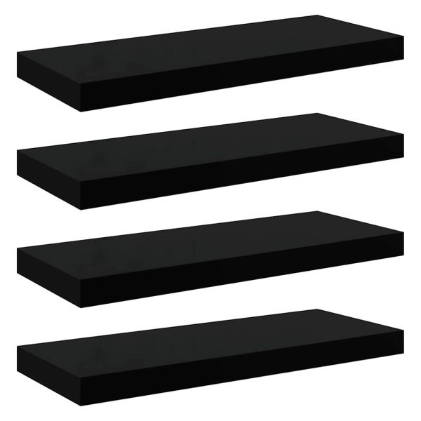 Окачени стенни рафтове, 4 бр, черен гланц, 60x23,5x3,8 см, МДФ