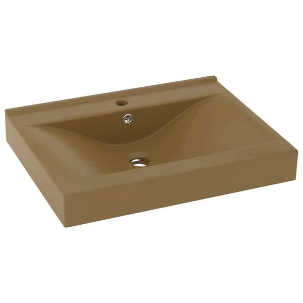 Луксозна мивка с отвор за кран кремав мат 60x46 см керамика