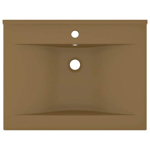 Луксозна мивка с отвор за кран кремав мат 60x46 см керамика