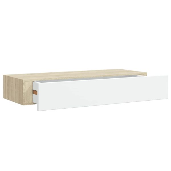 Стенни рафтове за чекмеджета, 2 бр., дъб и бяло, 60x23,5x10 см, MDF