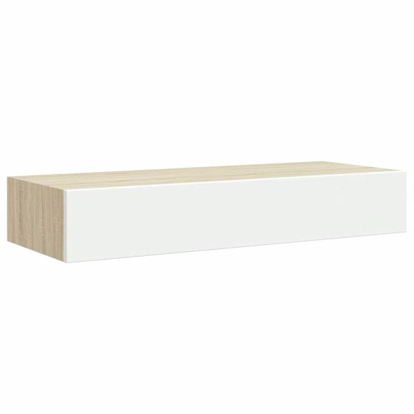 Стенни рафтове за чекмеджета, 2 бр., дъб и бяло, 60x23,5x10 см, MDF