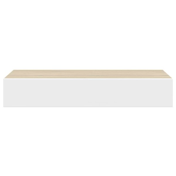 Стенни рафтове за чекмеджета, 2 бр., дъб и бяло, 60x23,5x10 см, MDF