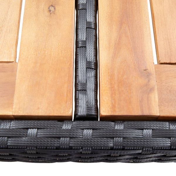 Градински бар комплект, 5 части, черен полиратан, акация масив