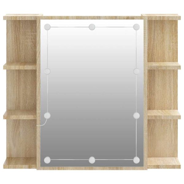 Огледален шкаф с LED, дъб сонома, 70x16,5x60 см