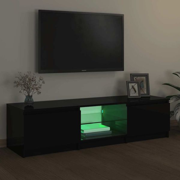 ТВ шкаф с LED осветление, черен, 140x40x36 см