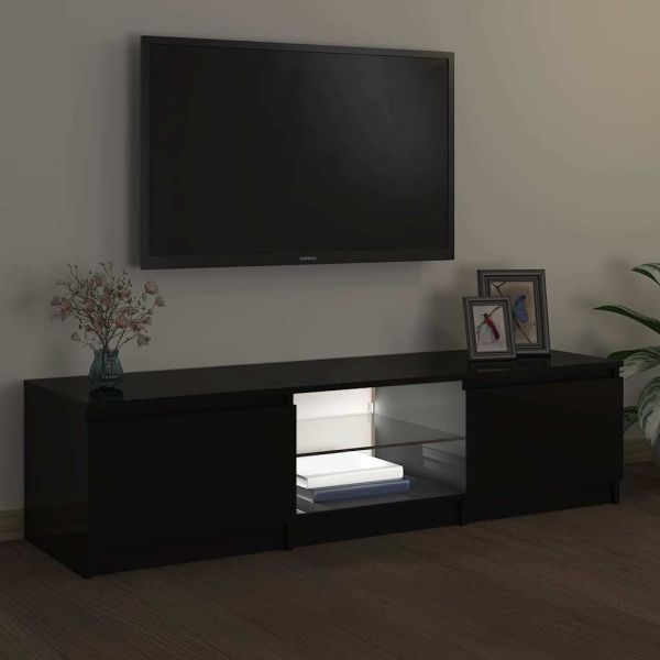 ТВ шкаф с LED осветление, черен, 140x40x36 см