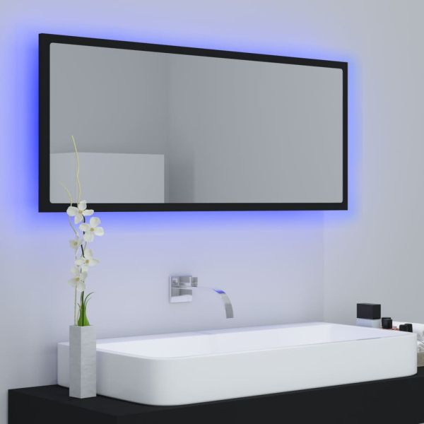 LED огледало за баня, черно, 100x8,5x37 см, акрил
