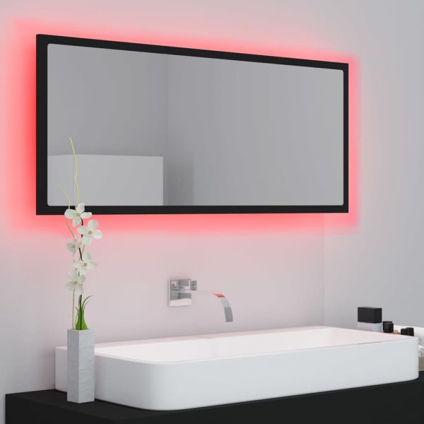 LED огледало за баня, черно, 100x8,5x37 см, акрил