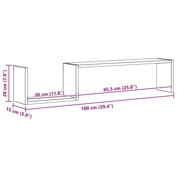 Стенни рафтове 2 бр бетонно сиви 100x15x20 см инженерно дърво