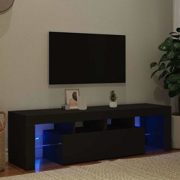 ТВ шкаф с LED осветление, черен, 140x36,5x40 см