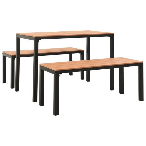 Градински трапезен комплект 3 части стомана и WPC кафяво/черно