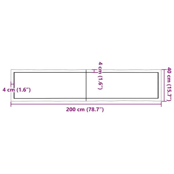 Плот за маса тъмнокафяв 200x40x(2-4) см обработен масивен дъб