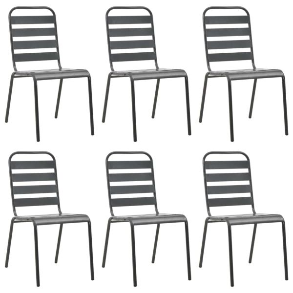 Градински трапезен комплект, 7 части, стомана, тъмносив