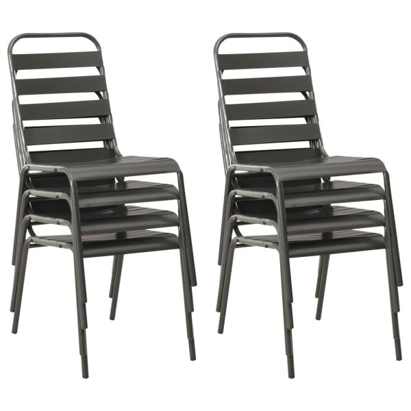 Градински трапезен комплект, 9 части, стомана, тъмносив