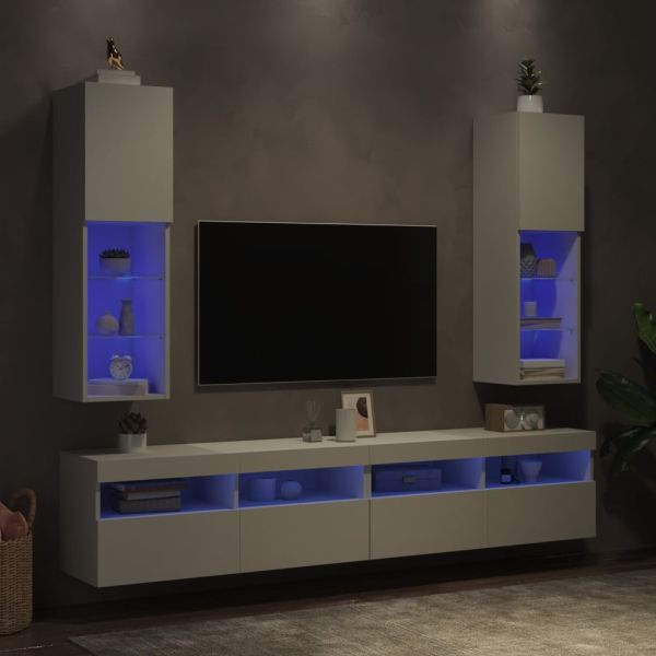 ТВ шкафове с LED осветление 2 бр бели 30,5x30x102 см