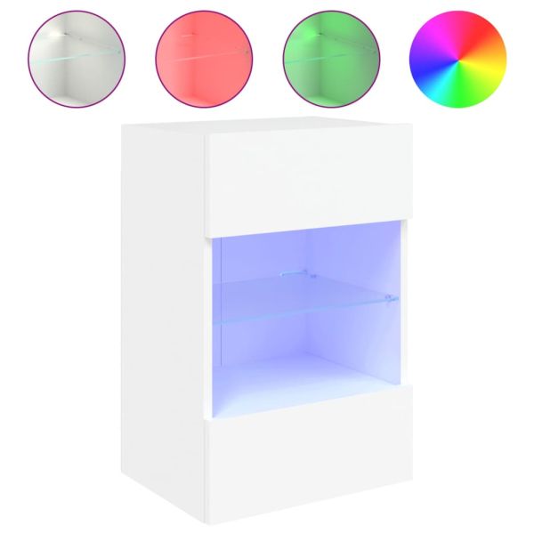 Стенен ТВ шкаф с LED осветление, бял, 40x30x60,5 см
