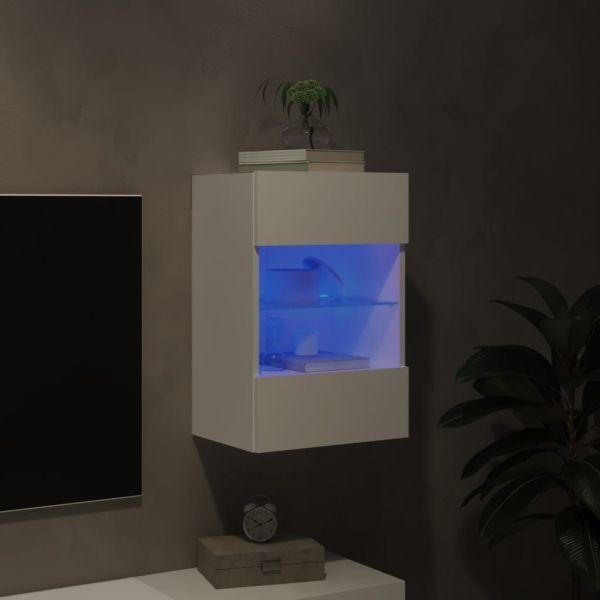 Стенен ТВ шкаф с LED осветление, бял, 40x30x60,5 см