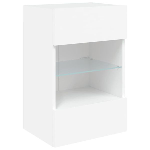 Стенен ТВ шкаф с LED осветление, бял, 40x30x60,5 см