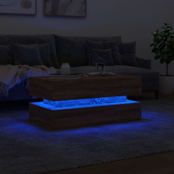 Маса за кафе с LED осветление, кафяв дъб, 90x50x40 см