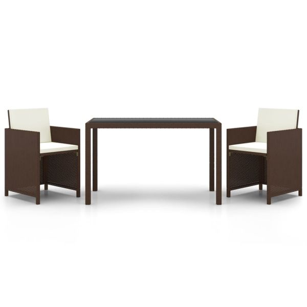 Градински комплект с възглавници, 3 части, полиратан, кафяв