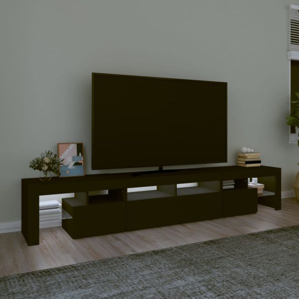 ТВ шкаф с LED осветление, черен, 230x36.5x40 см