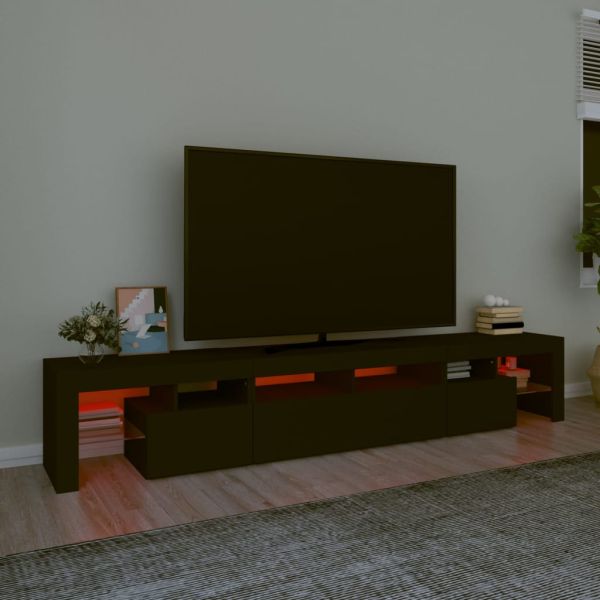 ТВ шкаф с LED осветление, черен, 230x36.5x40 см