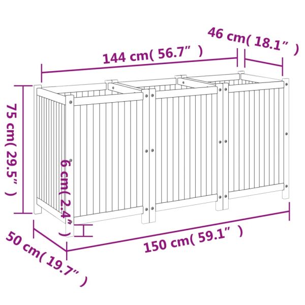 Градинска кашпа с вложка 150x50x75 см масивна акация