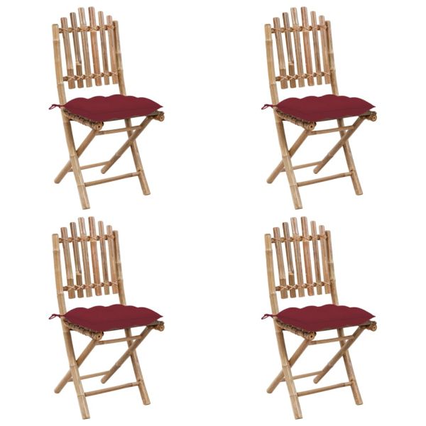 Градински трапезен комплект сгъваем възглавници 5 части бамбук