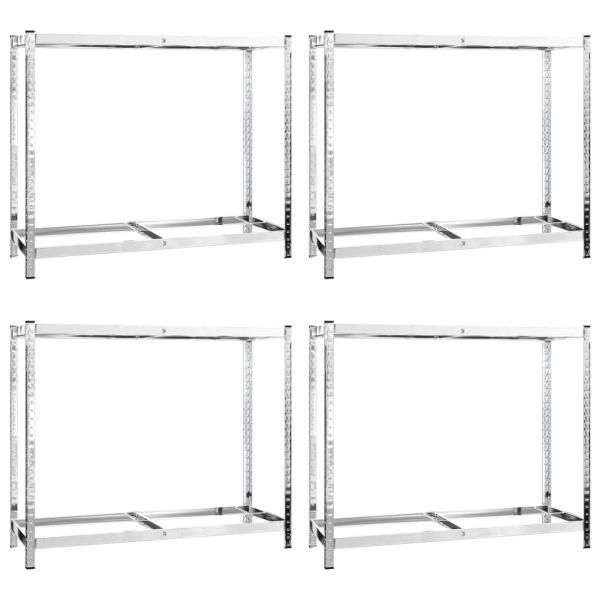 Стелажи за гуми с 2 рафта 4 бр сребристи 110x40x110 см стомана