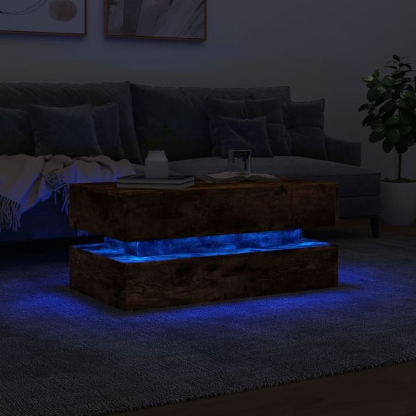Маса за кафе с LED осветление, опушен дъб, 90x50x40 см